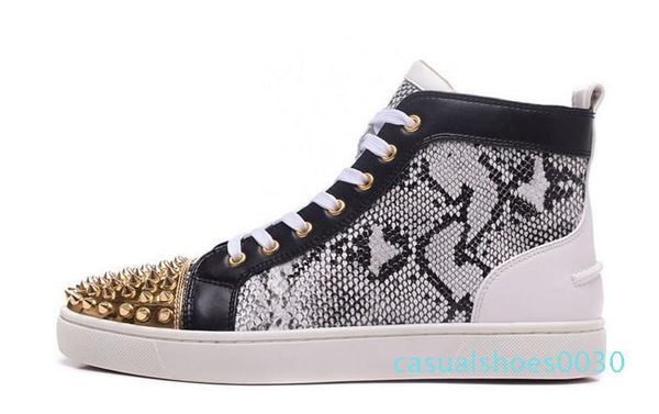 

new mens womens snakeskin leather patchwork high red bottom sneakers,brand design golden spikes toe casual shoes 36-46drop shipping c30, Black