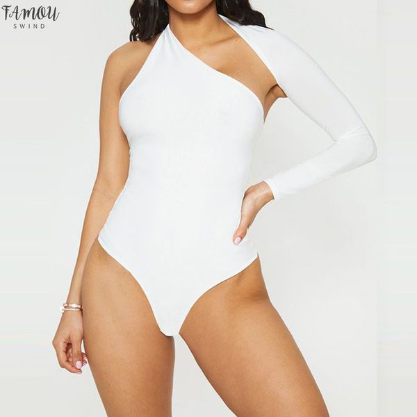 

2020 женщины блузка женщины сексуальная с длинным рукавом твердые одно плечо обтягивающая рубашка блузка топы camisa feminina, White