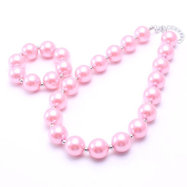 

pink color girl kid chunky necklace jewelry set pearl baby children bubblegum bead chunky necklace&bracelet set, Red;brown