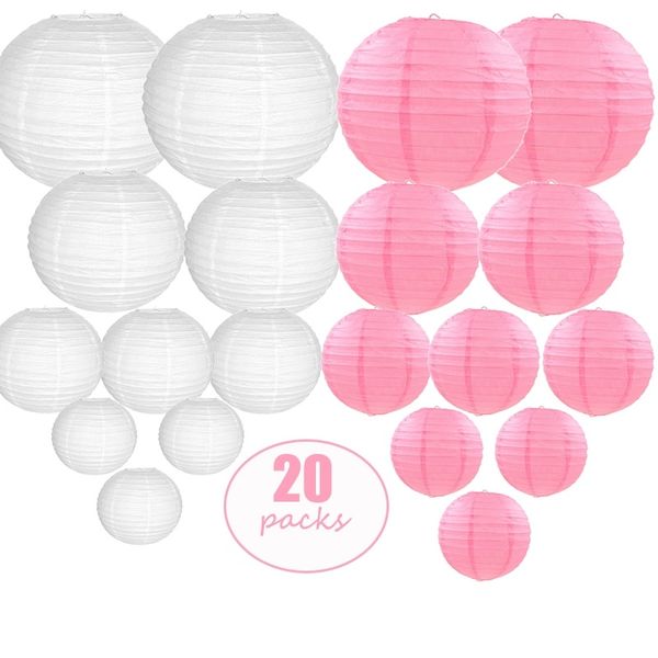 Pink White Paper Lantern Assorted Sizes Colors For Wedding