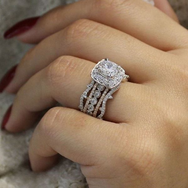 

zhenrong wish selling new 14k rose gold square diamond princess ring european and american diamond engagement jewelry, Golden;silver