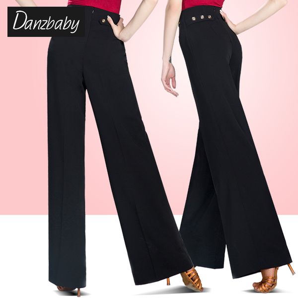 

new style of female latin dance performance trousers women black ballroom dance practice wide leg straight long pants h709, Black;red