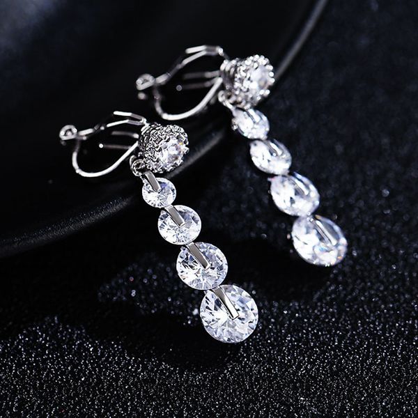 

fashion luxury vintage cubic zirconia clip earrings without piercing for women fine jewelry accessory brincos high quality, Silver