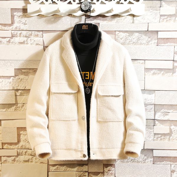 

winter short woolen coat men's fashion solid color casual v-neck woolen jacket man streetwear slim jacket male clothes m-3xl, Black
