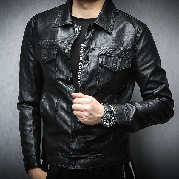 

and the han edition young handsome leather cultivate morality, 2020 new autumn locomotive suit men's leather jacket, Black
