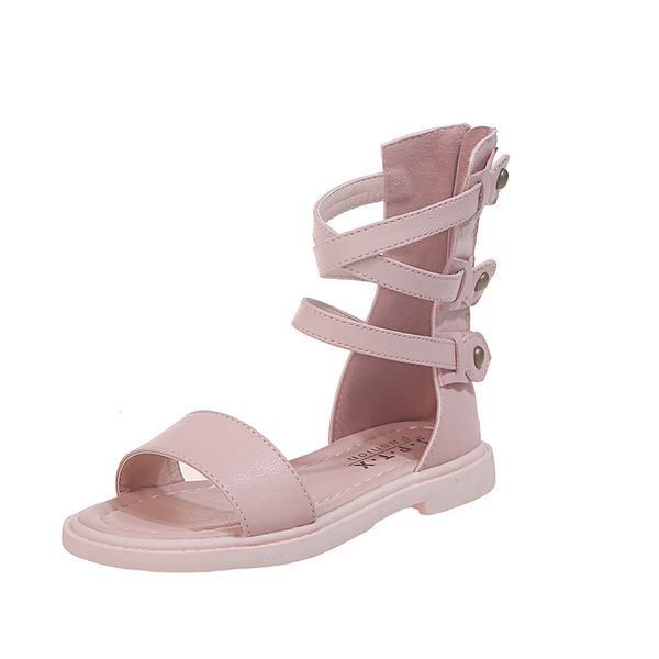 

girls high cuffed 2020 summer new princess sandals korean girl open-toed shoes zhong da tong student shoes, Black;red