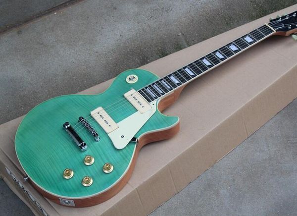 

бесплатная доставка зеленый стиль электрогитара с one piece шеи, белый binding, палисандровой накладкой, предложение индивидуальные