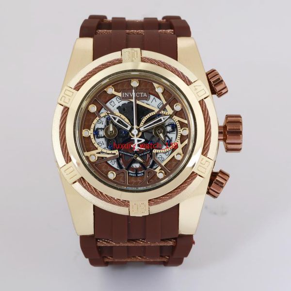

19 invicta 52mm quartz wristwatch all pointers work full function rubber band stainless steel dial sports watches brand watch e, Slivery;brown