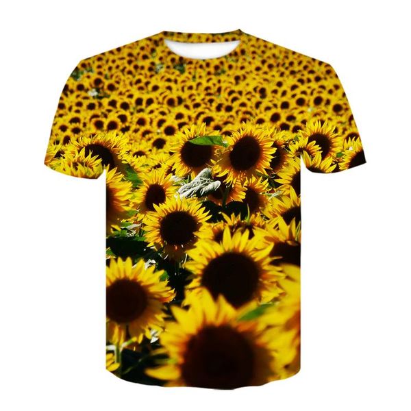 

sunflower 3 d art summer t-shirt man boy round collar short sleeve t-shirt asian size 4 xl, White;black