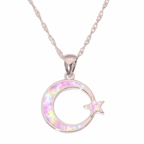 

transfer lucky gift silver plated moon and star pendant link chain necklace 4 colors opalite opal jewelry