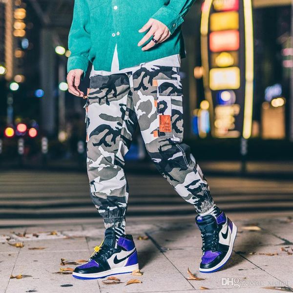 

multiple pockets mens camo cargo pants fashion designer sweatpants streetwear harem pants casual joggers hip hip 054, Black