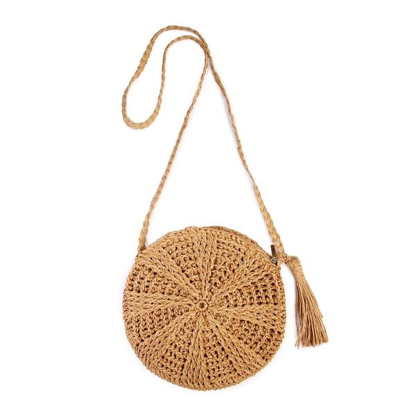 

ABDB-Rattan Crochet Straw Woven Basket Bali Handbag Round Circle Crossbody Shopper Beach Tote Bag