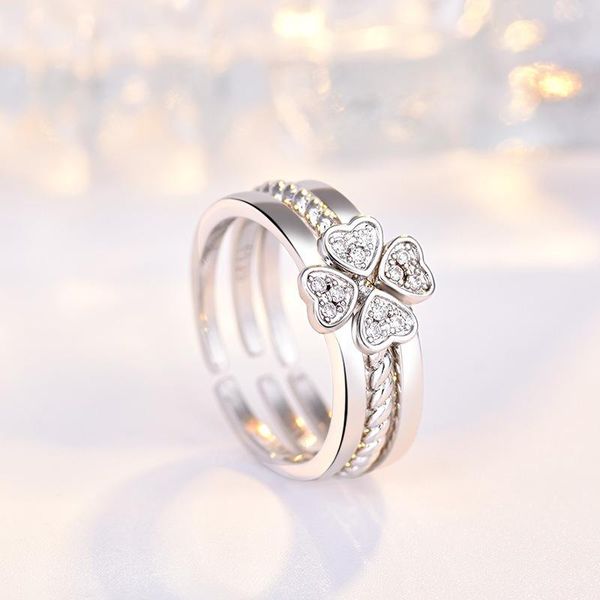 

net red four-leaf clover open ring three-in-one split 3 in 1 combination set to give girlfriend, Golden;silver