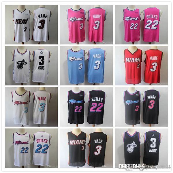 

2020 mens women youth miami nba heat throwback dwyane 3 wade 22 jimmy butler white pink red black basketball jerseys, Black;red