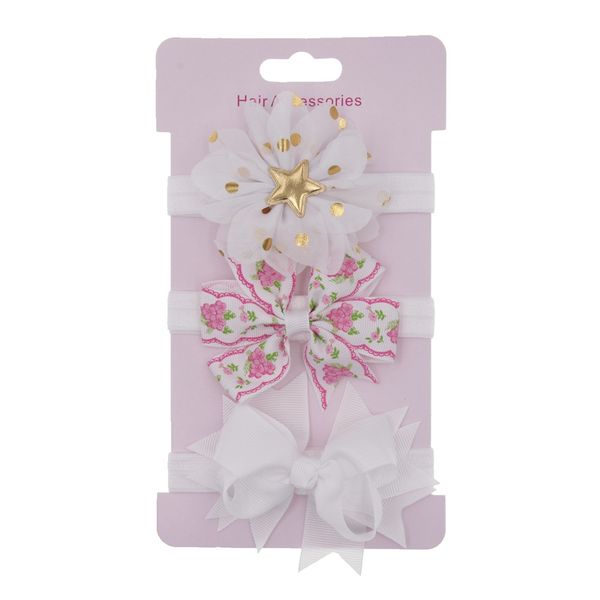 

3 pcs baby headband flower bows hairdband baby girl head bands toddler kids hair accessories newborn hair band turban, Slivery;white