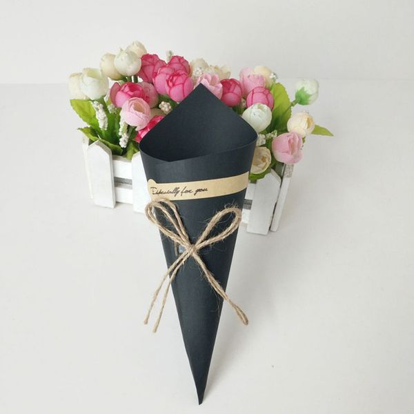 

50pcs kraft paper craft candy boxes with rope tag flower cones holder gift box
