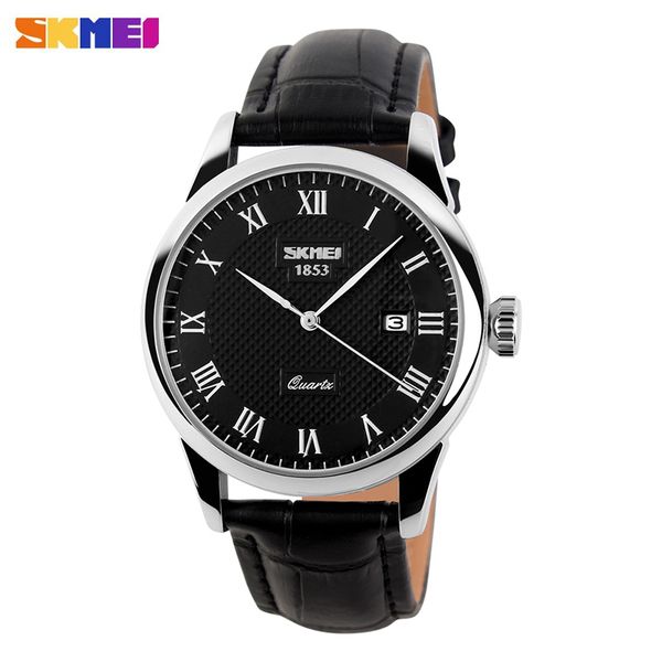 

skmei men quartz watches luxury men's watch real leather strap business male clock wristwatches man relogios masculino 9058, Slivery;brown