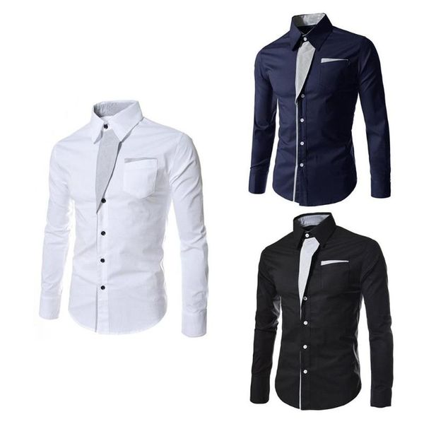 

men's shirts fashion personality men business casual slim long-sleeved shirt blouse slim long sleeve solid shirt work blouse, White;black