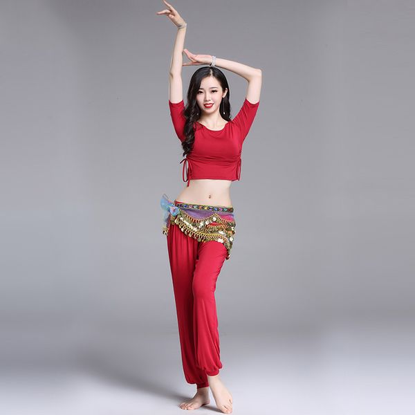 

belly dance practice clothes beginner set 2019 new modal women bottoming clothes oriental dance practice set, Black;red