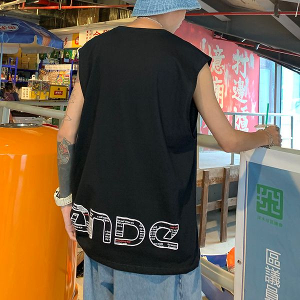 

2020 summer new youth popular letter printed loose sleeveless t-shirt fashion casual loose round neck pullover m-5xl, White;black
