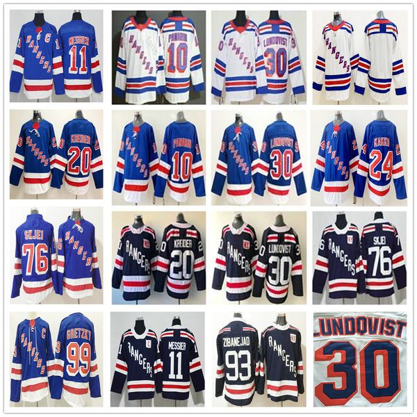 

New York Rangers #24 Kaapo Kakko 10 Artemi Panarin 30 Henrik Lundqvist 11 Mark Messier 20 Chris Kreider 76 Brady Skjei Hockey Jerseys