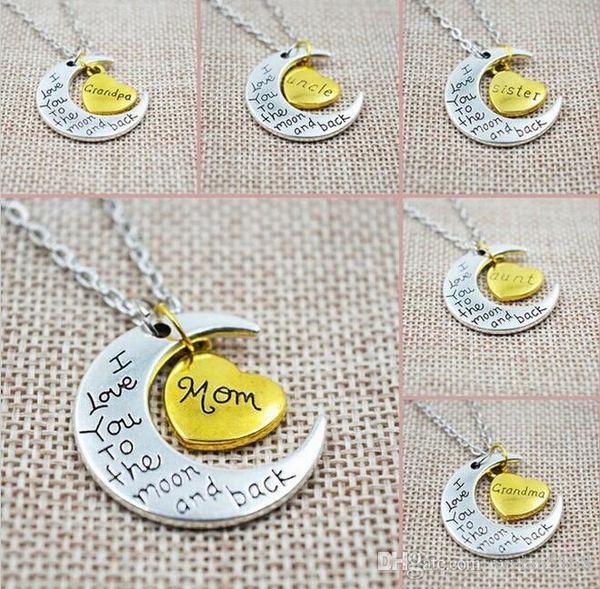 

fashion luxury retro moon heart i love you pendant necklace father mom family letter box chain necklace jewelry mother's day gift, Silver
