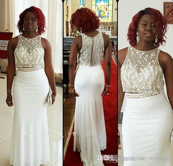 

2019 new arrival white two pieces prom dress mermaid crystals formal holidays wear graduation evening party gown custom made plus size, Black
