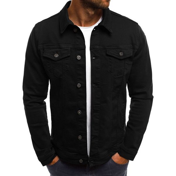 

heflashor brand fashion men slim jeans jackets men's casual denim jacket turn-down collar single breasted solid jeans jackets, Black;brown