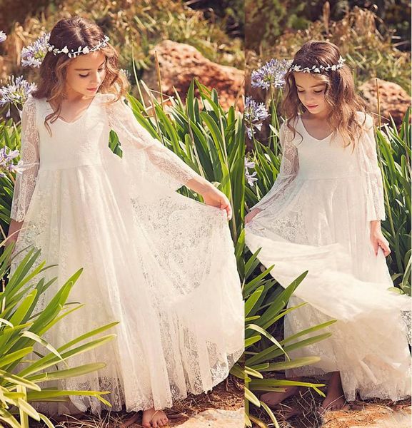 

2019 новый пляж цветочница платье белого цвета слоновой кости boho первое причастие платье для маленькой девочки v-образным вырезом с длинны, White;blue