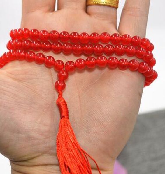 

6-14mm tibetan buddhism 108 red stone prayer bead mala necklace, Silver