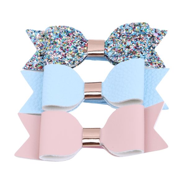 

3pcs/set baby girl big glitter hair bow kids hairpins hair clip for children accessories retal clip women, Slivery;white