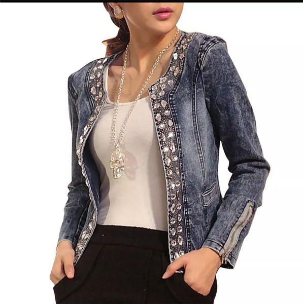 

jeans jackets women chaqueta mujer autumn denim jacket casaco women crystal slim short outwear plus size