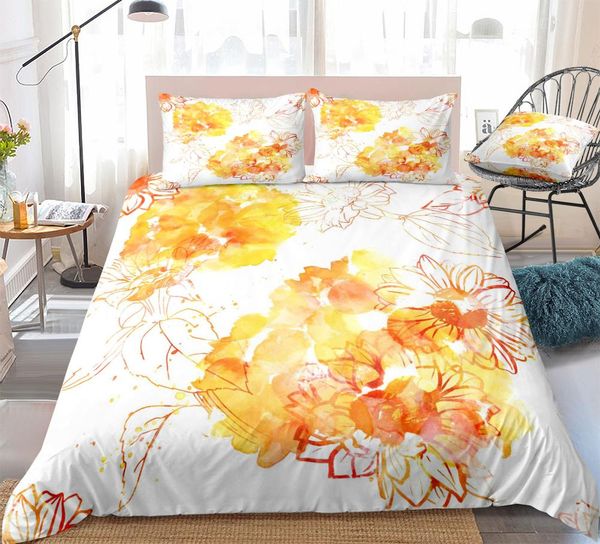 

3-piece sunflower bedding set white background bedclothes 3d dropship duvet cover set watercolor sunflower home textiles