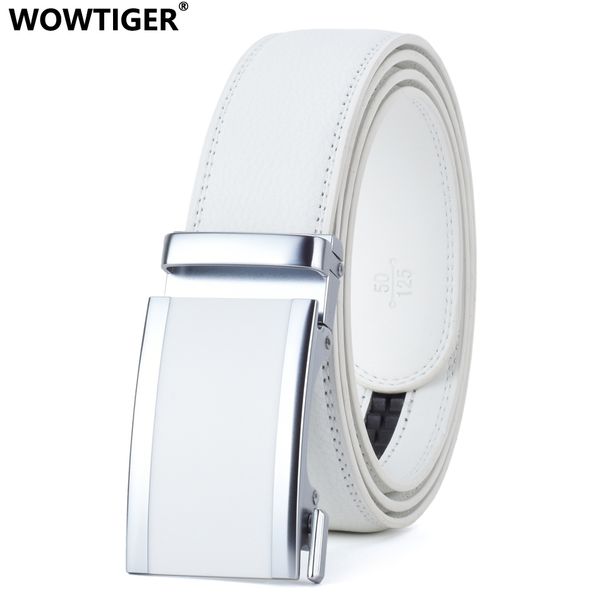 

wowtiger mens fashion automatic buckle leather luxury man cinturones hombre white men belt alloy buckle belts for men, Black;brown