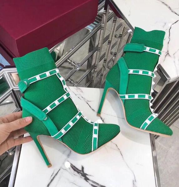 

ankle booties women sock studs boot luxury designer shoes leather trimmed stretch knit sock stiletto heel australia winter boots a3, Black