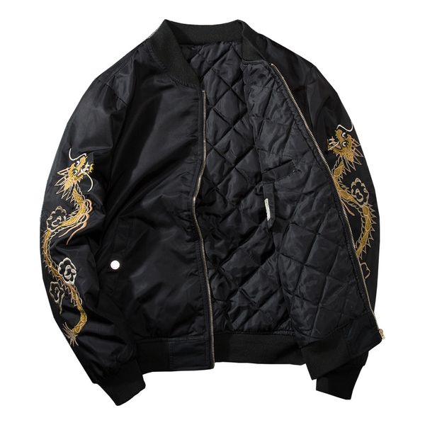 

дракон вышитого бомбардировщика куртка мужской осень зима мода ветровка pilot flight jackets вниз хлопок проложенного пальто теплого basebal, Black;brown
