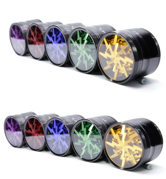 

Tobacco Smoking Herb Grinders Four Layers Aluminium Alloy Grinder 100% Metal dia 63mm With Clear Top Window Lighting Grinder FY2144