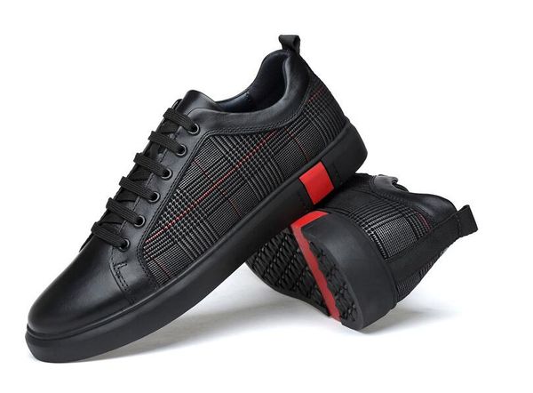 

men's genuine leather shoes 2019 autumn original leather sneakers shoes plus size 36-46, Black