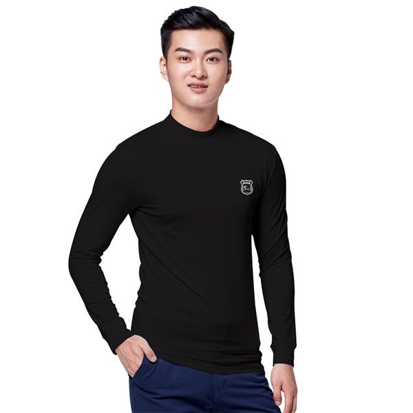 

men golf shirts warm fleece bottom underwear shirt man long sleeved stand collar comfort golf apparel d0661, Black;blue