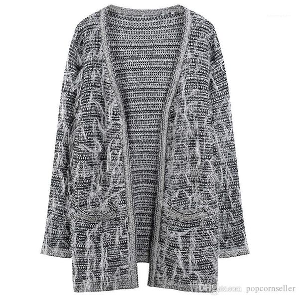 

свитера новая осень новый v образным вырезом вязать свободный покрой кардиган серебряная линия смешанные свитера женская одежда женщины моде, White;black