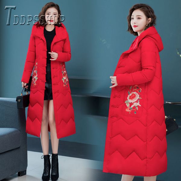 

2019 factory sell winter new ethnic women parkas long style hooded female overcoat, Black