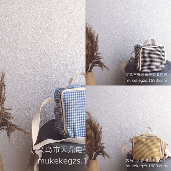 

ins style all-match fashion fine plaid children's square cute baby double shoulder hand shoulder hand bag crossbody bag