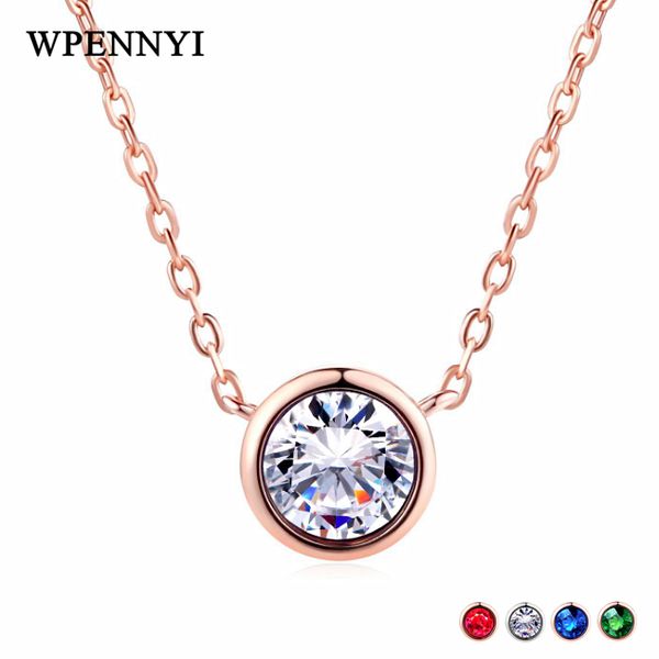 

simple style rose gold color 6mm 0.75ct round cubic zirconia cute fashionable jewelry lady pendant necklace 5 colors wholesale, Silver