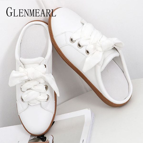

leather sneakers women flats white shoes platform lace up woman casual shoes thick heels spring autumn female plus size, Black
