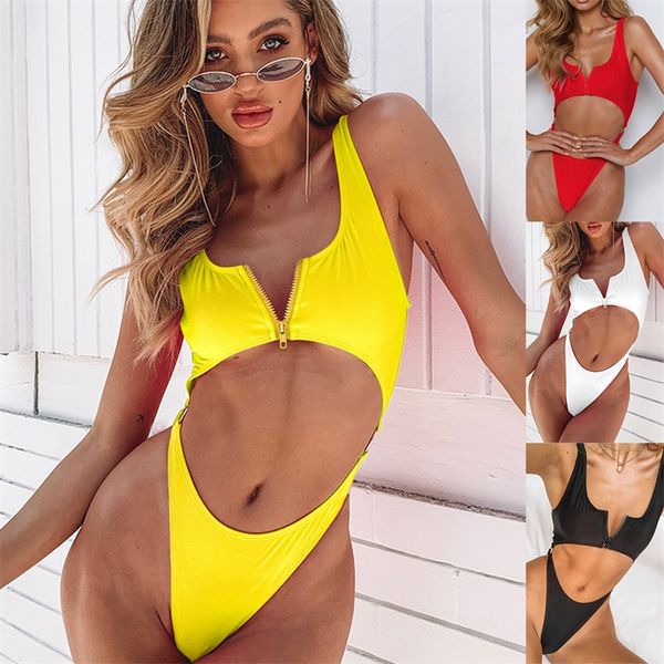 

2019 Sexy Bikini Zipper Front Crop Top bikini Summer Swimming suit 4color S-XL Chinlon Top quality