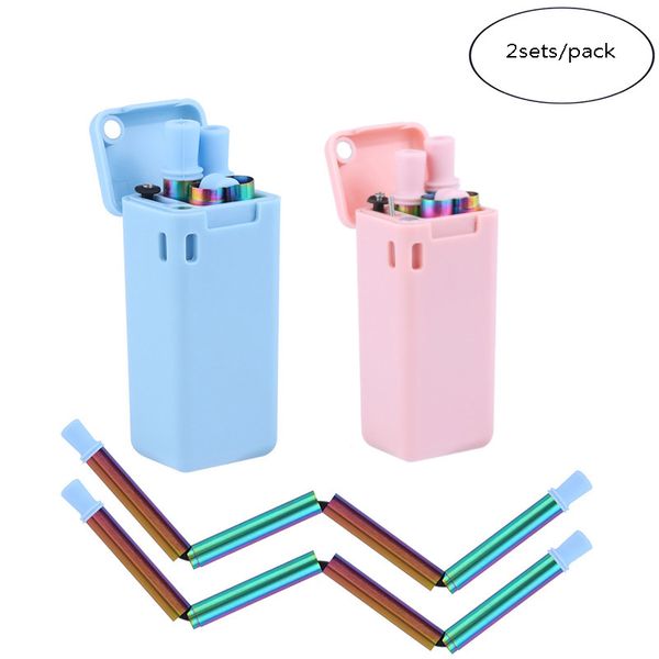 

New metal traw collap ible reu able tainle teel traw foldable drinking traw and cleaning bru h and portable ca e 2pc pack hh9 2151