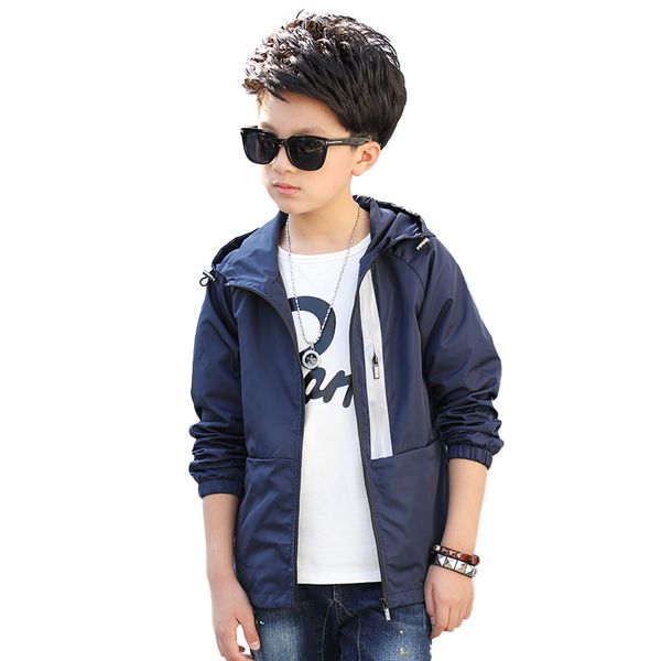 

2019 children outerwear kids sporty solid color jackets double-deck waterproof windproof boys jackets for 5-15 years old 2colors, Blue;gray