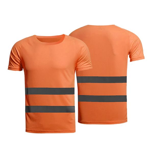 

summer fluorescent yellow orange high visibility safety work running shirt summer breathable work t shirt reflective t-shirt, Black;red
