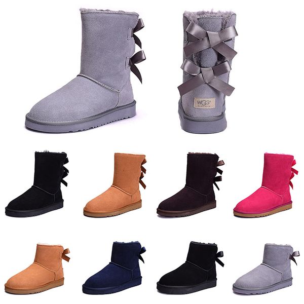 

popular women winter snow boots fashion australia classic half short bow boots ankle knee bowknot girl lady pink red grey boot 36-41