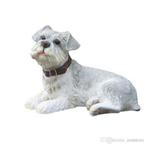 

gray schnauzer dog statue - design lying puppy collectible painted figurine schnauzer dog sculptures for sale